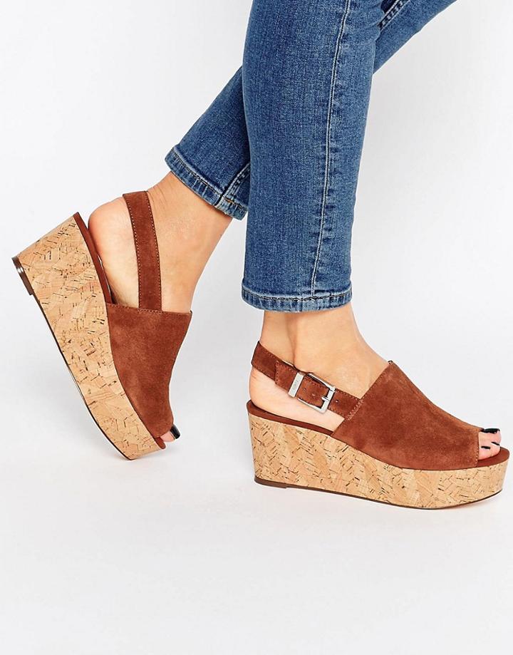 Faith Damage Tan Cork Effect Wedge Sandals - Tan