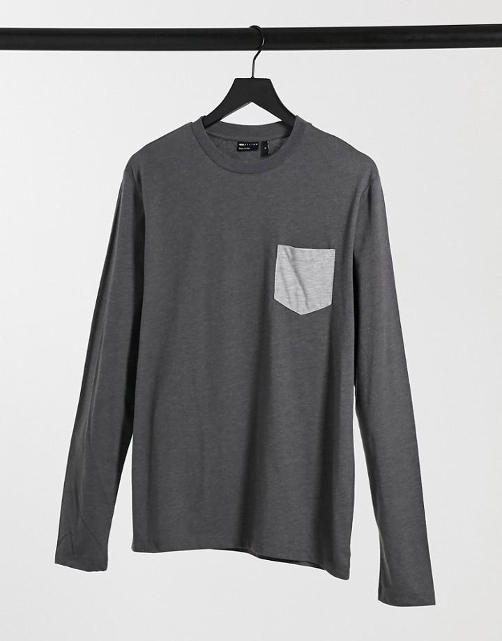 Asos Design Long Sleeve T-shirt With Contrast Pocket-grey