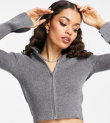 I Saw It First Petite High Neck Knitted Sweater In Gray