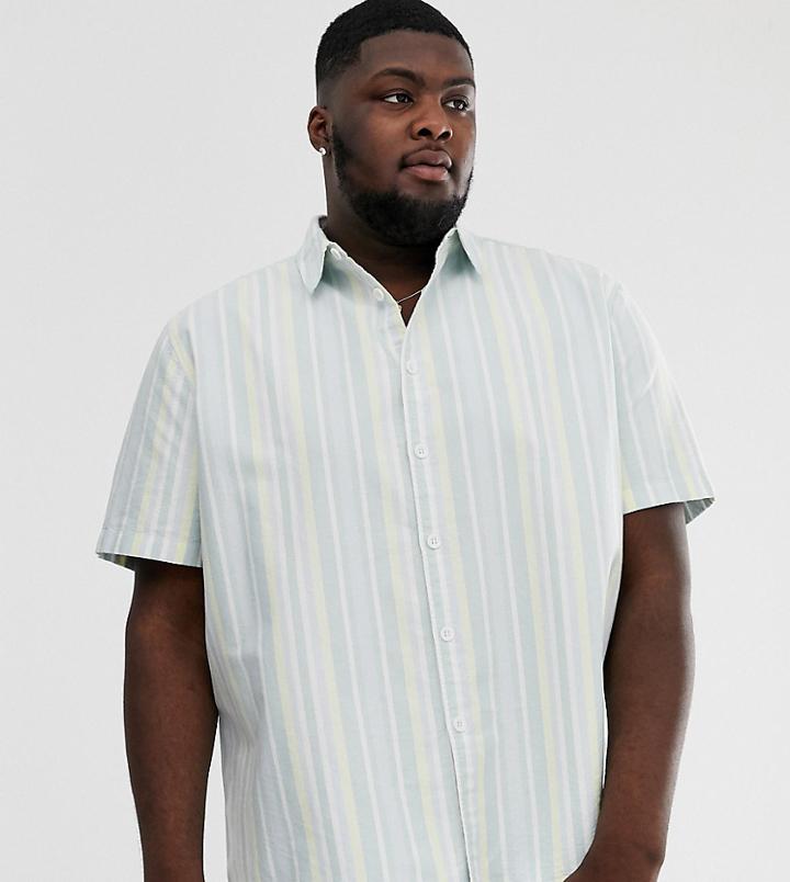 Asos Design Plus Oversized Oxford Stripe Shirt - Green