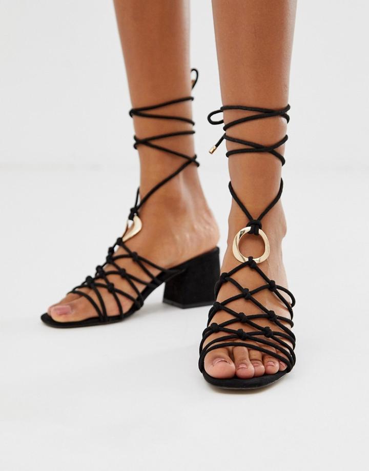 Asos Design Harvey Knotted Ring Detail Block Heeled Sandals - Black