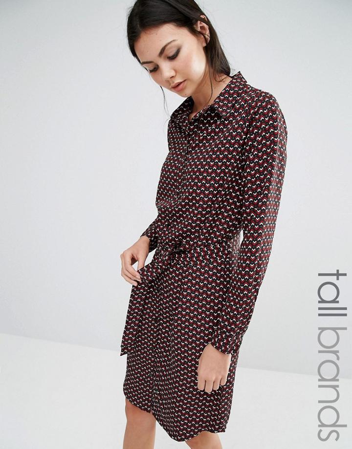 Brave Soul Tall Shirt Dress In Geo Print - Red