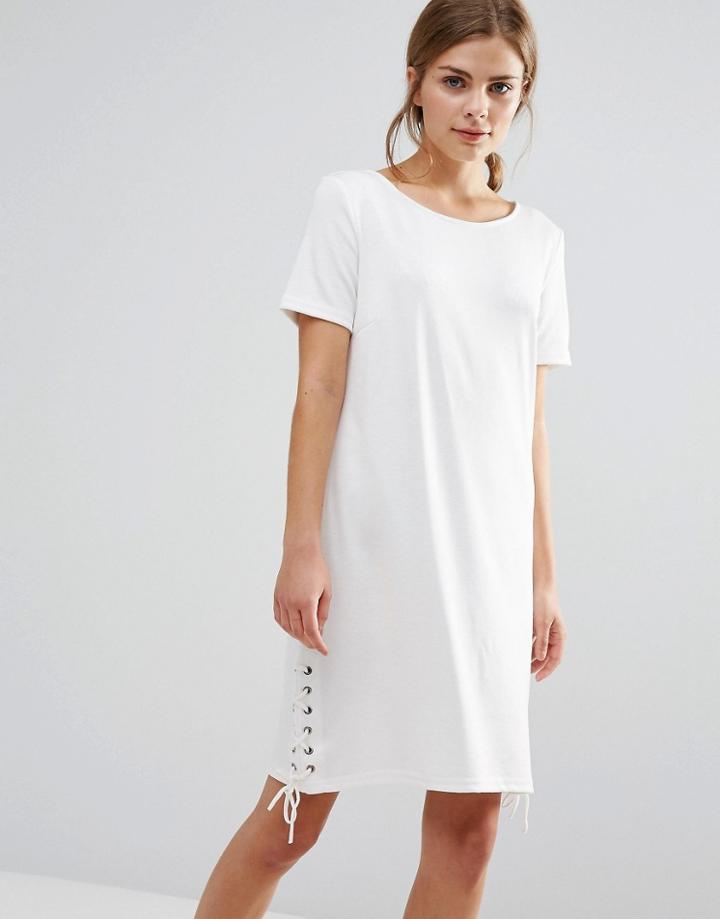 Vila Shift Dress With Tie Detail - White