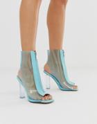 Asos Design Energise Clear Heeled Boots-blue