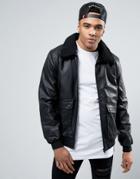 Threadbare Fleece Collar Jacket - Black