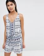 Vila Abstract Print Romper - Snow White Combo