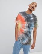 Asos Design Relaxed Longline T-shirt With Off Center Bright Tie Dye - Multi