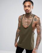 Asos Tank With Raw Edge Extreme Racer Back In Green - Green