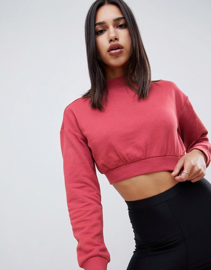 Asos Design Super Crop Sweat In Washed Red - Red