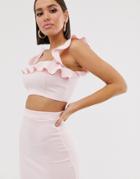 Missguided Two-piece Scuba Frill Crop Top In Pink - Pink