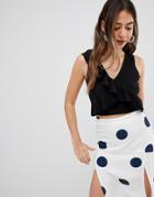 Missguided Cross Front Frill Crop Top - Black