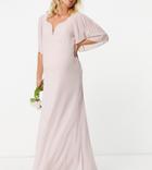 Tfnc Maternity Bridesmaid Sweetheart Neck Flutter Sleeve Maxi Dress In Mink-pink