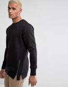Brave Soul Longline Sweatshirt With Zips - Black