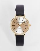 Christian Lars Women's Slimline Leather Strap Watch In Black With Gold Face