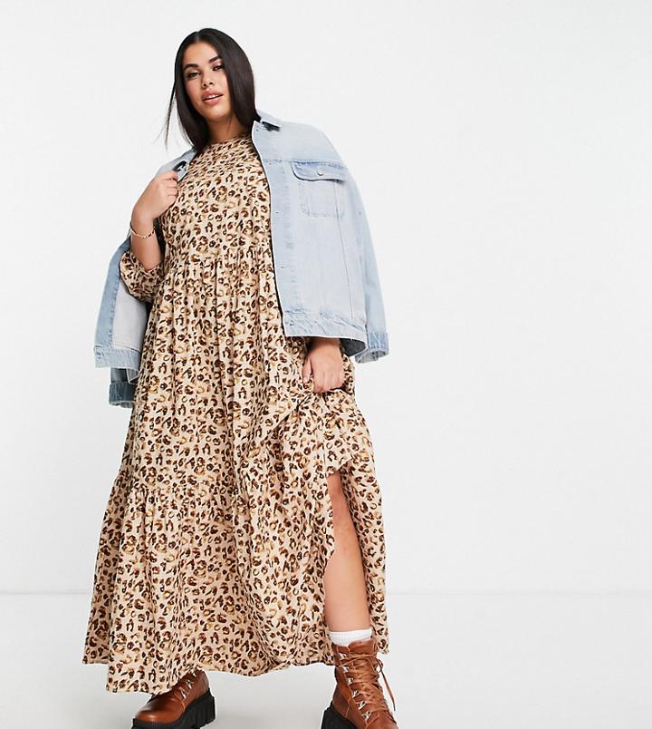 Asos Design Curve Tiered Maxi Dress In Animal Print-multi