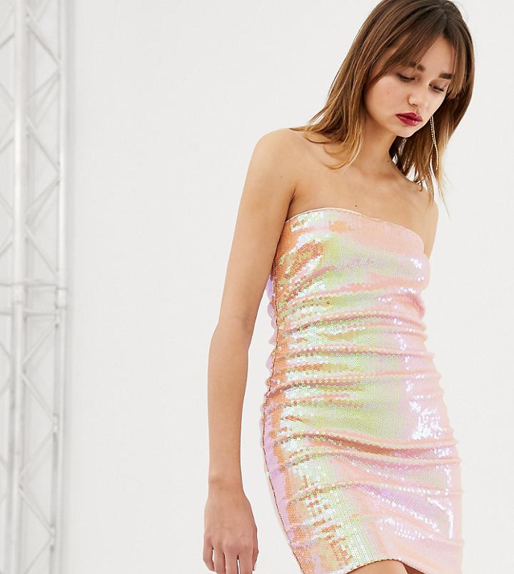 Warehouse X Ashish Sequin Bandeau Dress In Pink - Beige