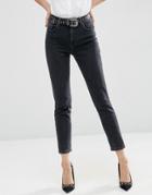 Asos Farleigh High Waist Slim Mom Jeans In Washed Black - Black