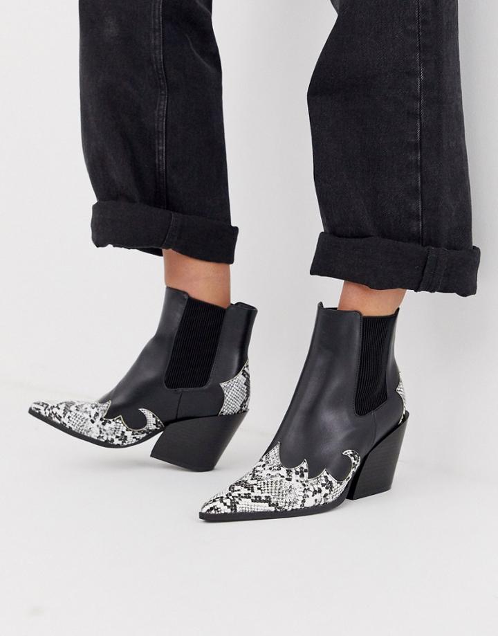 Raid Roohi Black And Snake Mix Western Boots