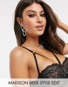 Asos Design Earrings With Open Link Crystal Design In Silver Tone