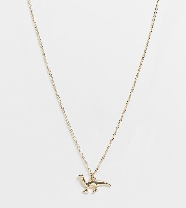 Asos Design Curve Necklace With Dinosaur Pendent In Gold Tone