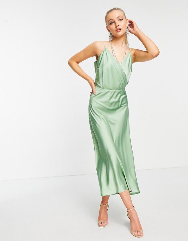 Liquorish Satin Midi Cami Dress In Mint-green