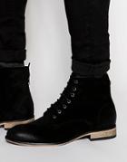 Asos Boots In Black Leather With Heel Zip - Black