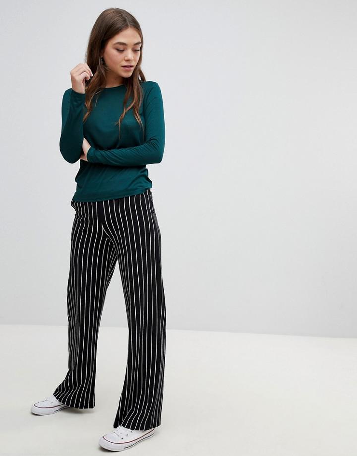 Brave Soul Wide Leg Pants In Stripe - Black