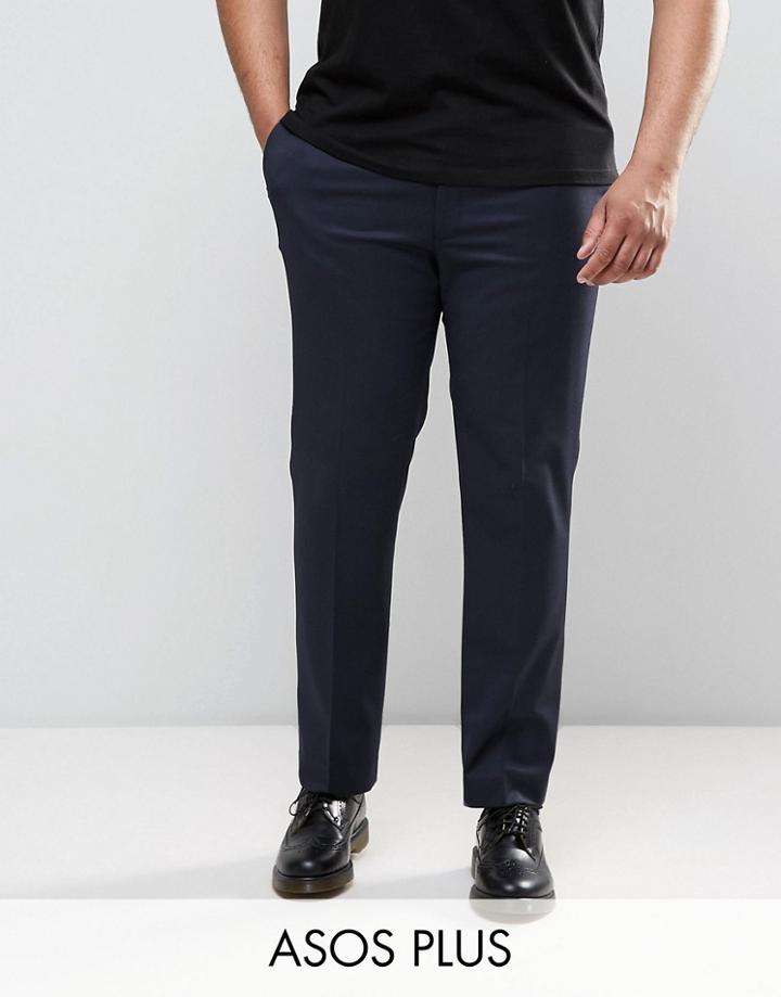 Asos Plus Slim Tuxedo Pants In Navy - Navy