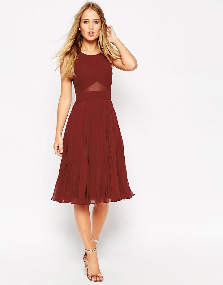 Asos Sheer And Solid Pleated Midi Dress - Mint