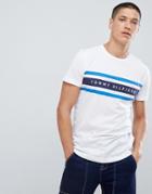 Tommy Hilfiger Icon Stripe Logo Print T-shirt In White - White