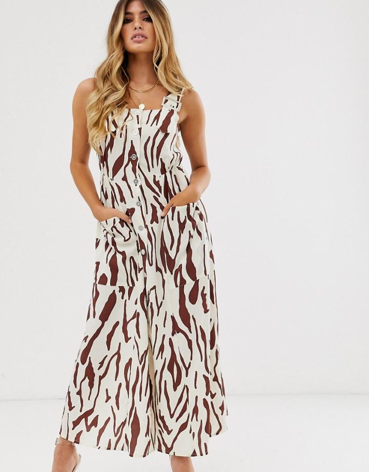 Asos Design Overall Maxi Dress With Buckles In Zebra Print - Multi
