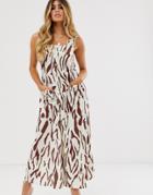 Asos Design Overall Maxi Dress With Buckles In Zebra Print - Multi