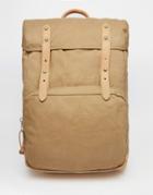 Asos Backpack In Stone Canvas With Faux Leather Straps - Stone