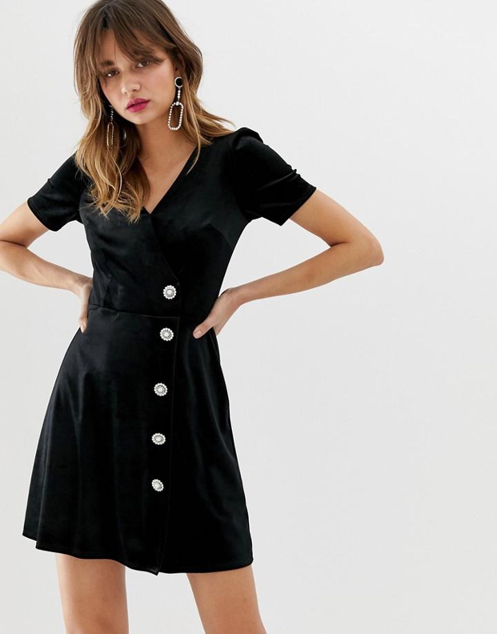 River Island Wrap Front Dress In Black Velvet