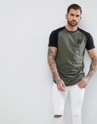 Siksilk Muscle Raglan T-shirt In Khaki - Green