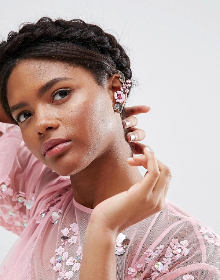 Asos Pretty Flower Ear Cuffs - Pink