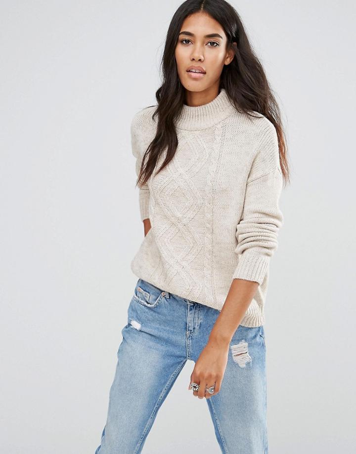 Brave Soul High Neck Sweater - Brown