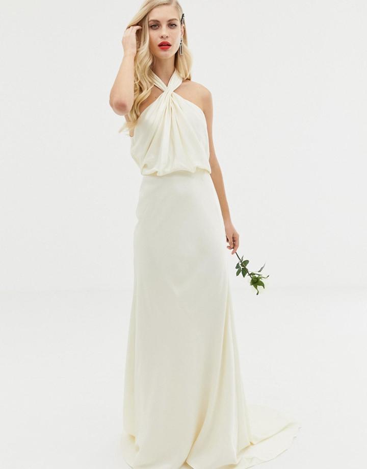 Asos Edition Ruched Halter Neck Maxi Dress - Cream