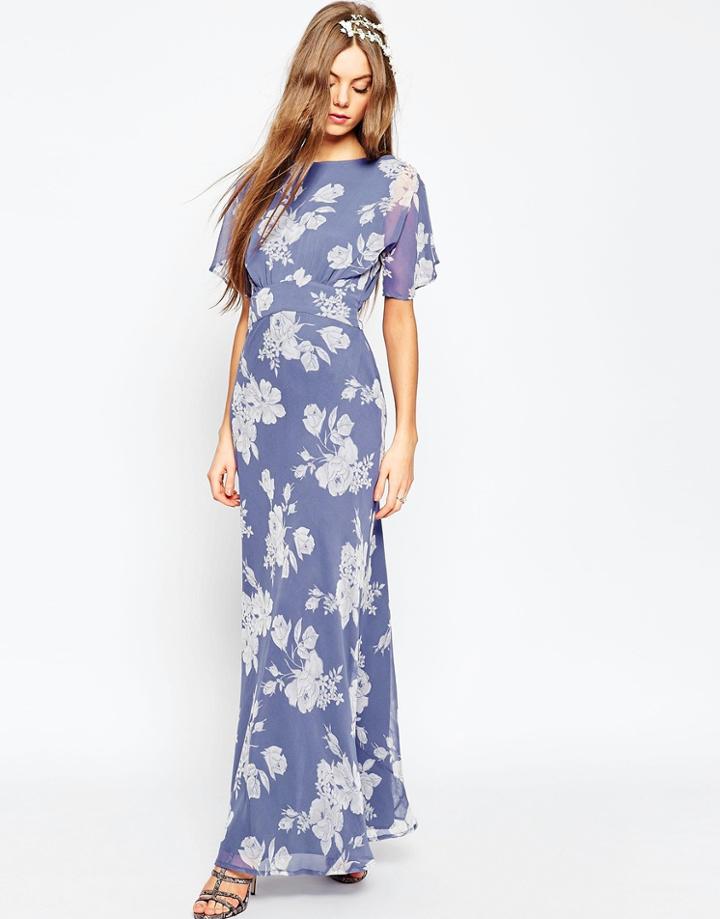 Asos Wedding Soft Rose Print Maxi Dress - Multi