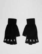 Asos Fingerless Gloves In Black With Stay True Print - Black
