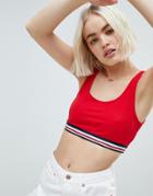 Pull & Bear Crop Top With Contrast Band In Red - Red