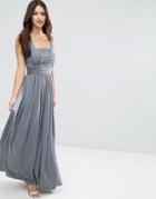 Asos Wedding Slinky Ruched Maxi Dress - Gray