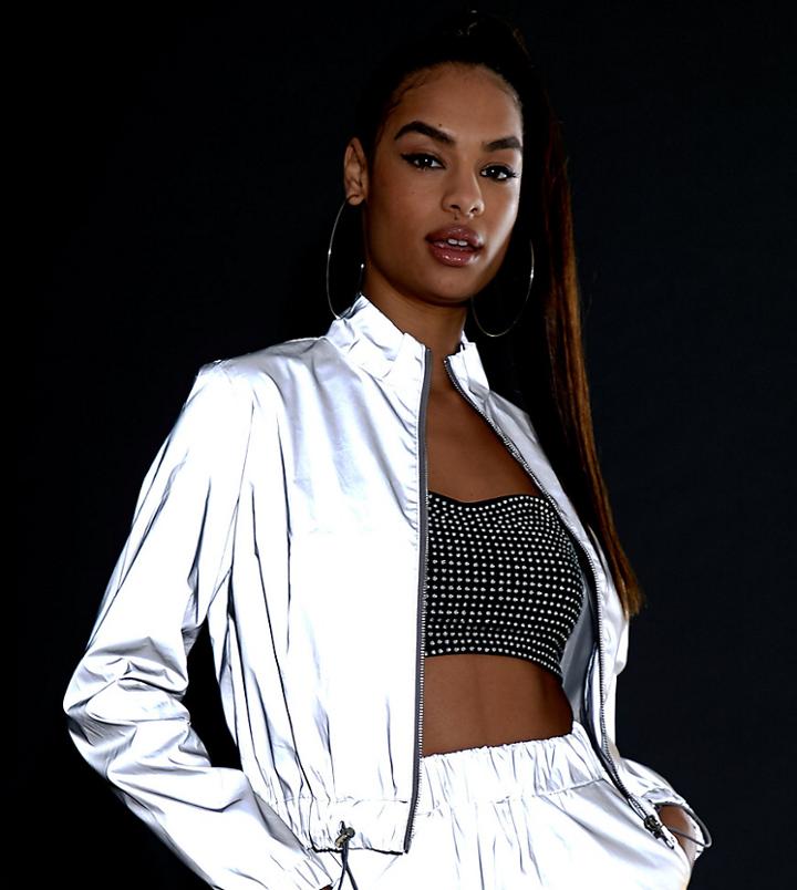 Daisy Street Reflective Tracksuit Top Two-piece-silver