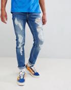 Brooklyn Supply Co Skinny Jeans In Stonewash Blue With Rips - Blue