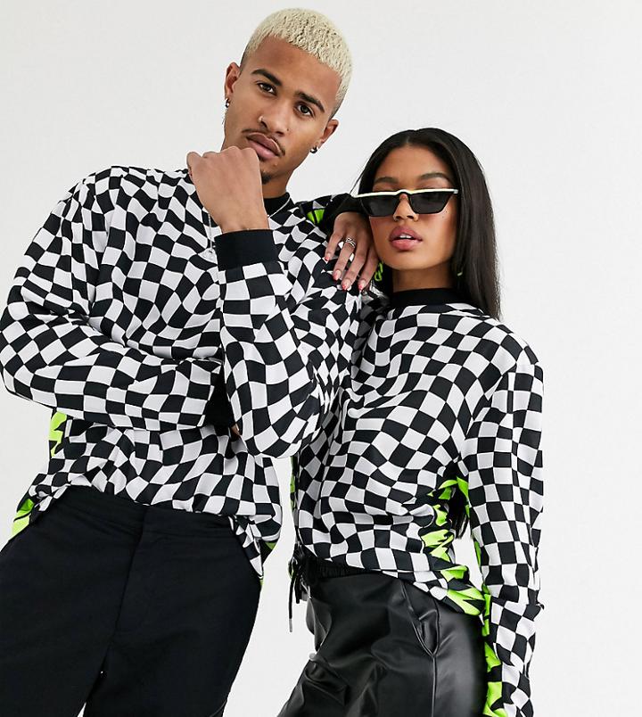 Asos Design X Christian Cowan Unisex Long Sleeved Checkerboard T-shirt