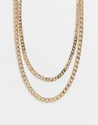 Asos Design Multirow Necklace In Mixed Curb Chain In Gold Tone