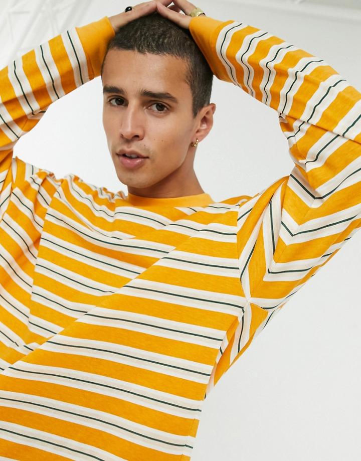 Asos Design Oversized Stripe T-shirt In Yellow & White-multi