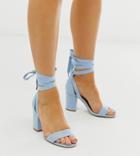 Asos Design Wide Fit Howling Tie Leg Block Heeled Sandals In Cornflower Blue