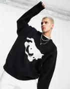 Jaded London Oversized Sweater In Black With Eye Print