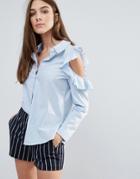 Influence Ruffle Cold Shoulder Shirt - Blue